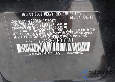 2016 Subaru Impreza 2.0I Premium from USA, damaged, VIN JF1GJAB6XGH016551